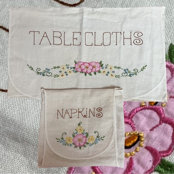 Vintage Other - Vintage Embroidered Kitchen Linens for Tablecloths and Napkins Handmade Natural